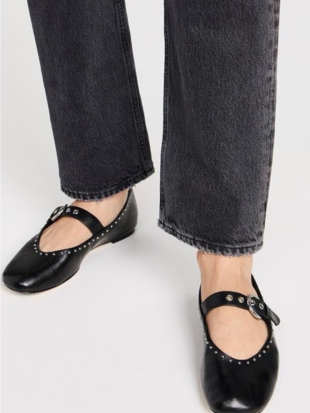 Reformation Bethany Studded Black Studded Mary Jane Flats with Buckle size 7 EUC